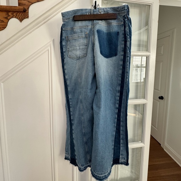 Anthropologie Pilcro Adidas Mid-Rise Frayed Relaxed Flare Jeans - Picture 9 of 11